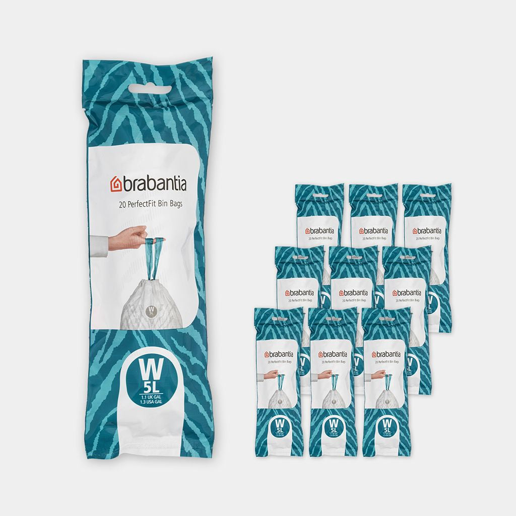 Brabantia Kehrichtsack PerfectFit W – 5 l, mit Zugband, PE, weiss, 295 × 340 mm, 20 Stk