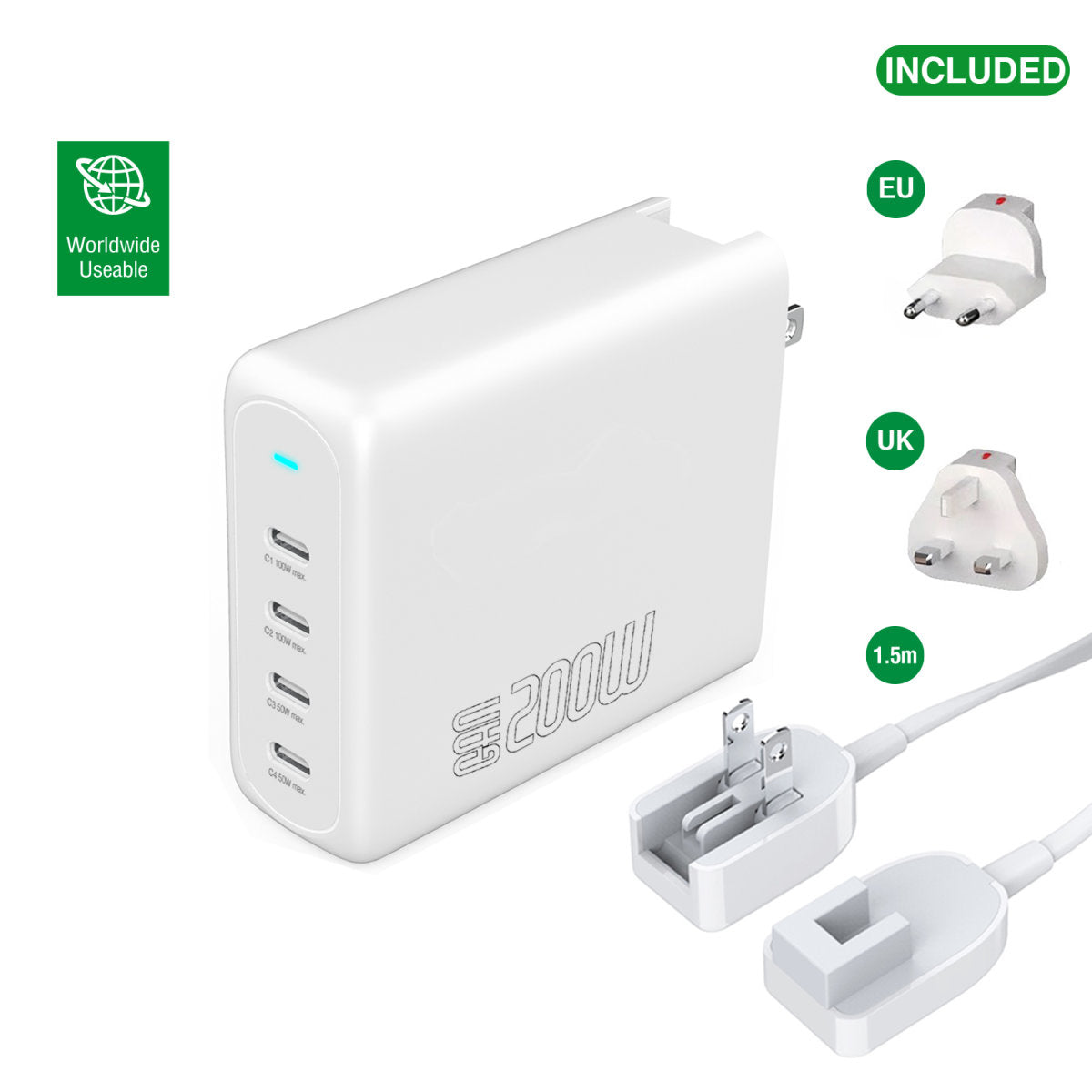 4smarts Charger Flex Pro USB-Desktop-Ladegerät 200 W – USB-C×4 – PD 3.0, GaN – Weiss