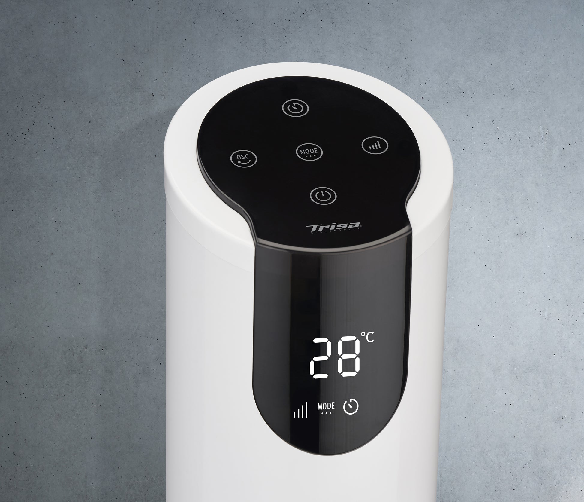Trisa Turmventilator Comfort Breeze – 28 W, 8 Stufen, oszillierend, Timer, Fernbedienung, 55 dB, Weiss