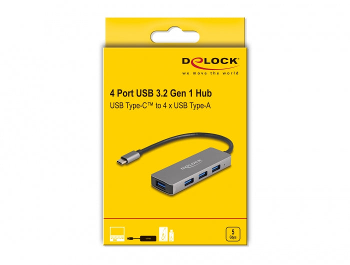 DeLOCK USB-Hub – USB-C, 4× USB-A, für Windows/Mac/ChromeOS
