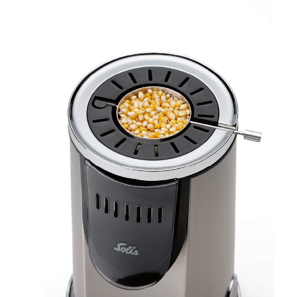 Solis Popcornmaschine Pop & Fun – 80 g, Heissluft, 1 200 W – Silber/Edelstahl