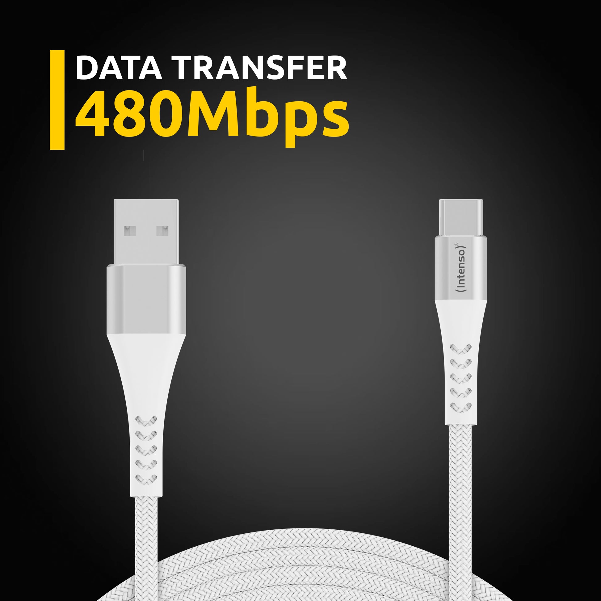 Intenso USB-A auf USB-C Kabel – USB 2.0 (480 Mbit/s) – 1,5 m – PD 60 W – Geflochten – Weiss