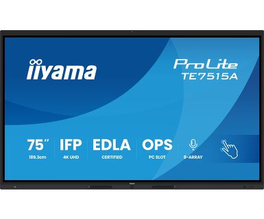 iiyama TE7515A-B2AG – 75" Touch, 3840 × 2160 (4K), VA, USB-C 100 W, LAN