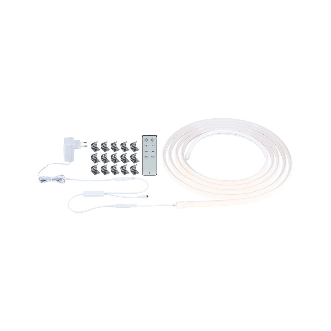 Paulmann LED-Strip – 5 m, 3300 lm, 18 W, 3000 K, dimmbar, weiss, mit Netzteil, Fernbedienung