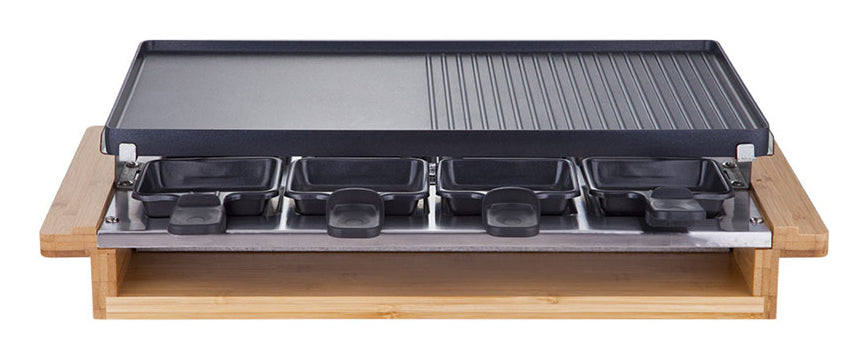 BergerLanz Raclette-Grill 107835 – 8 Personen, 8 Pfännchen, 1.200 W – Braun/Bambus