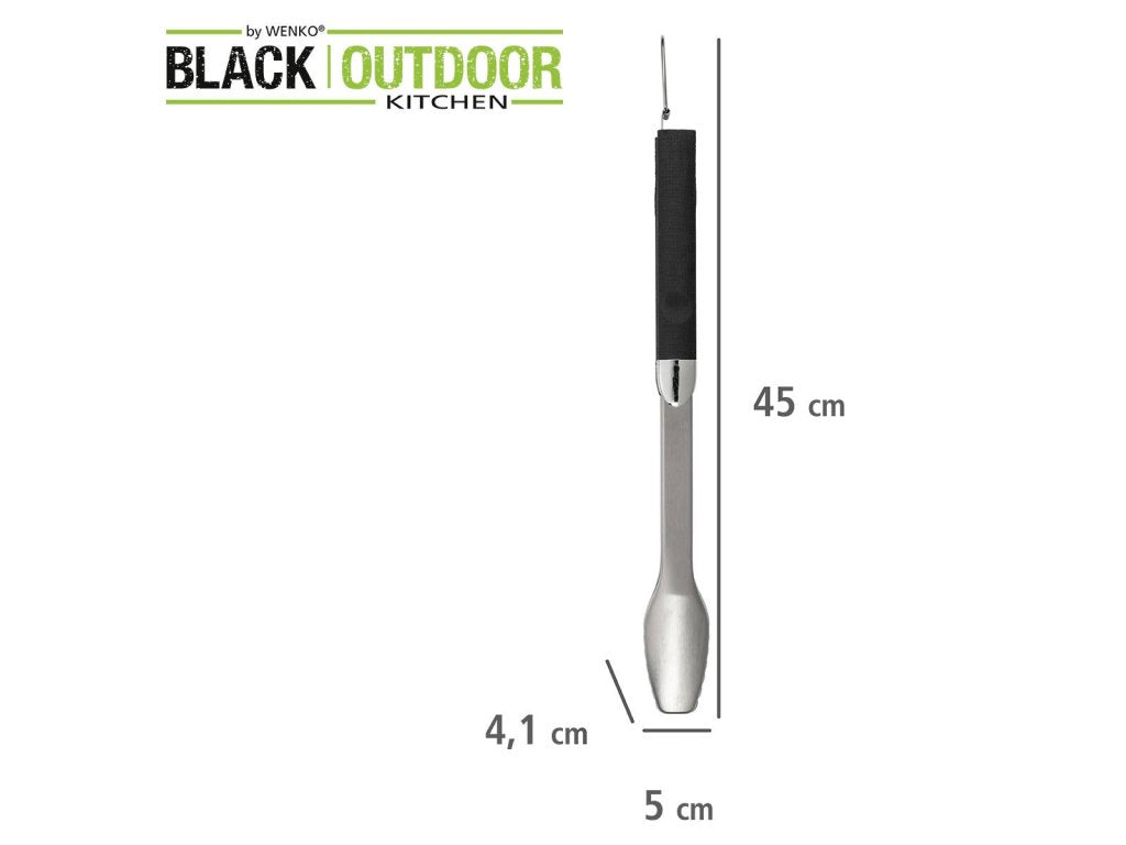 WENKO Grillzange 4,5 × 4,1 × 45 cm, Edelstahl/Silikon, Silber/Schwarz, spülmaschinenfest