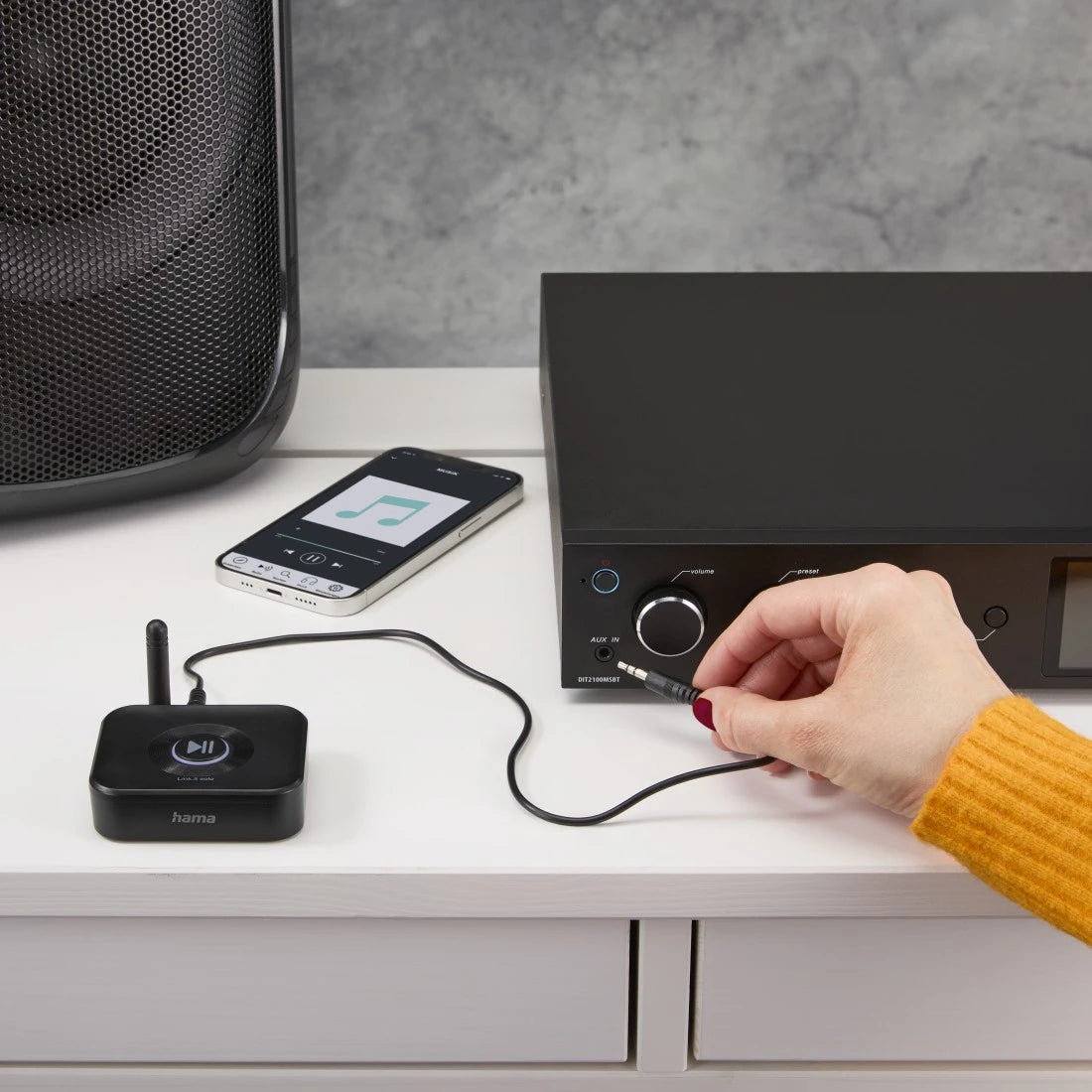 Hama Link.it solo – Bluetooth Audio-Empfänger – 3,5 mm – Bluetooth 5.3, 50 m – USB-C – schwarz