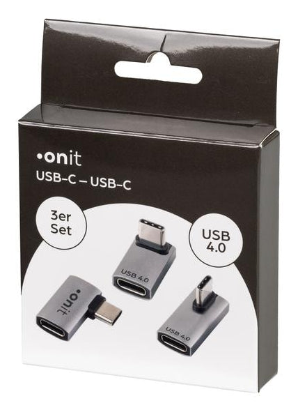 ONIT F01620 Winkel-Adapter USB-C zu USB-C – USB4 (40 Gbit/s), 8K (7680 × 4320) @ 60 Hz, 3er Set, Grau/Silber