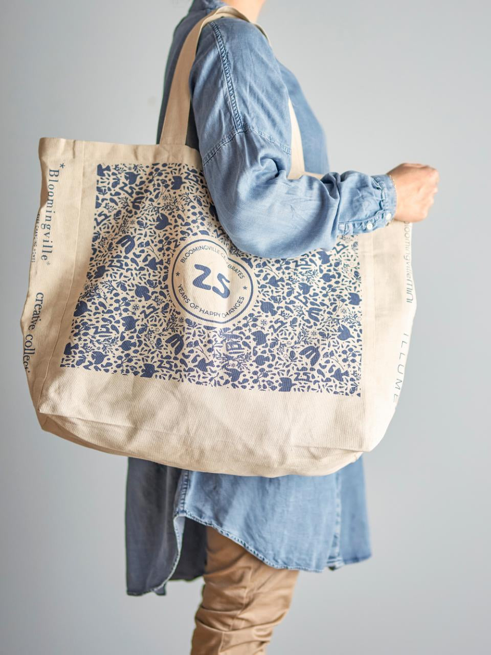 Bloomingville Baumwollstofftasche, gemustertes Motiv, 170×400×160 mm