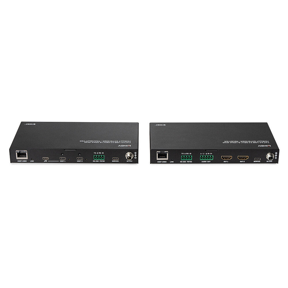 Lindy 39365 – HDBaseT Extender-Set, über Cat6a, USB 3.2 Gen 1 4×/2×, RJ-45 1×/1×, 100 m, PoE