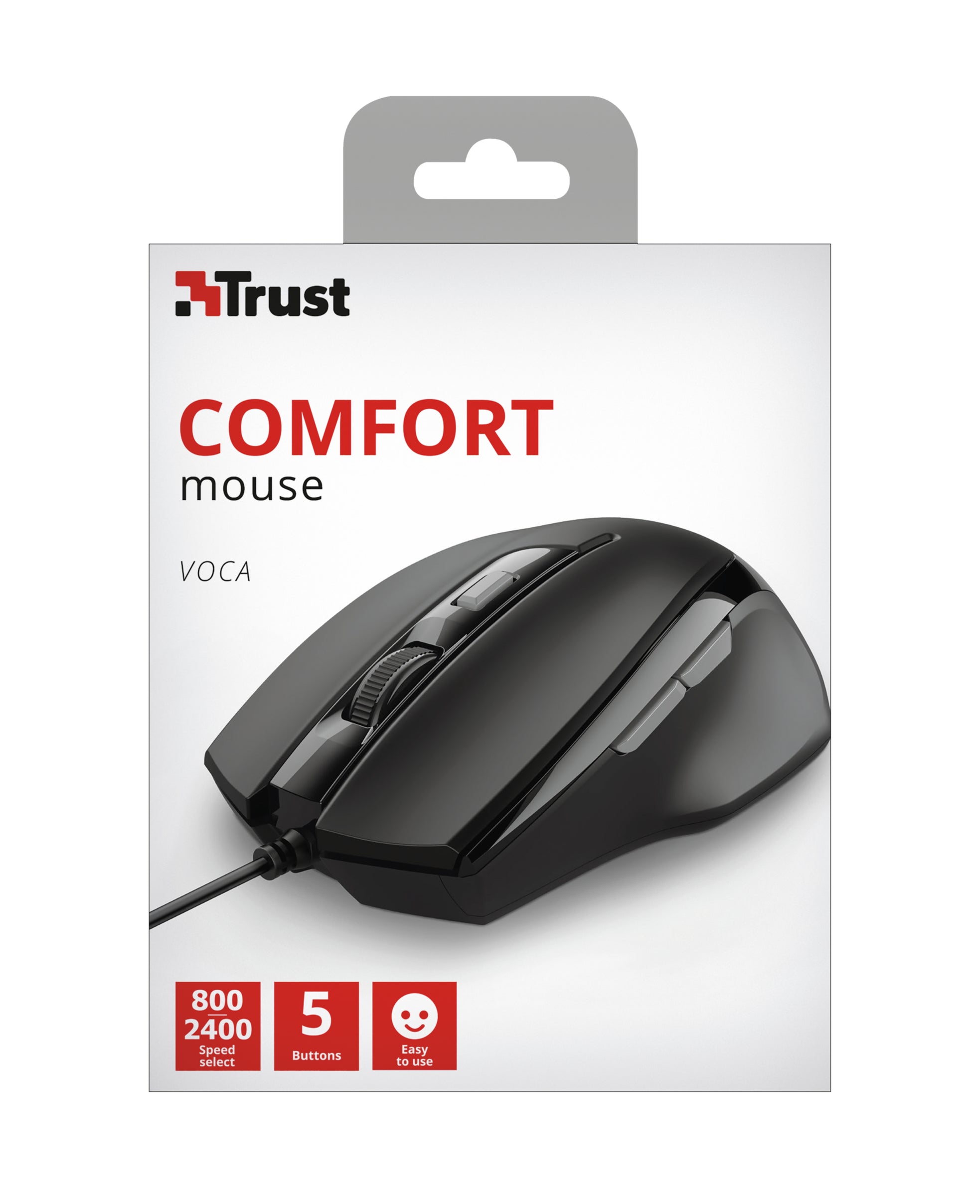 Trust Voca Comfort – Maus – Kabelgebunden (USB‑A), Rechtshänder, Schwarz