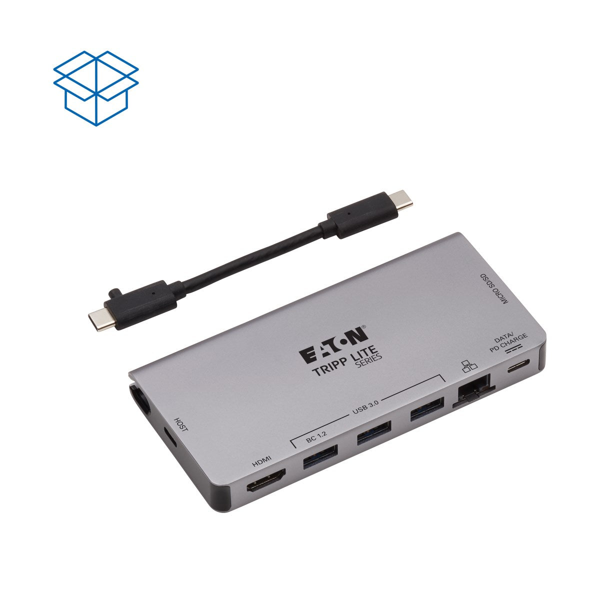 Tripp Lite U442-DOCK5D-GY Dockingstation – USB-C, 1× HDMI, 3× USB-A, 1× USB-C, 100 W PD, GbE, SD/microSD