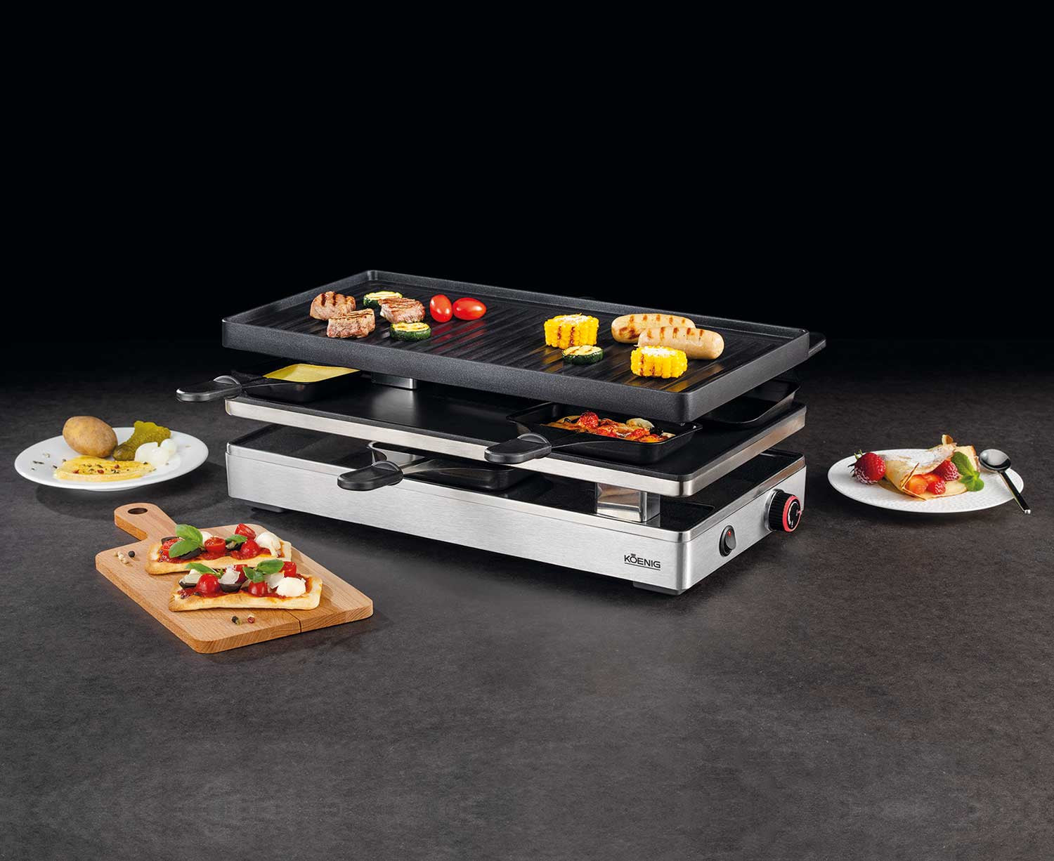 Koenig Raclette-Grill – 8 Personen, 1800 W, Antihaftbeschichtet – Schwarz/Edelstahl