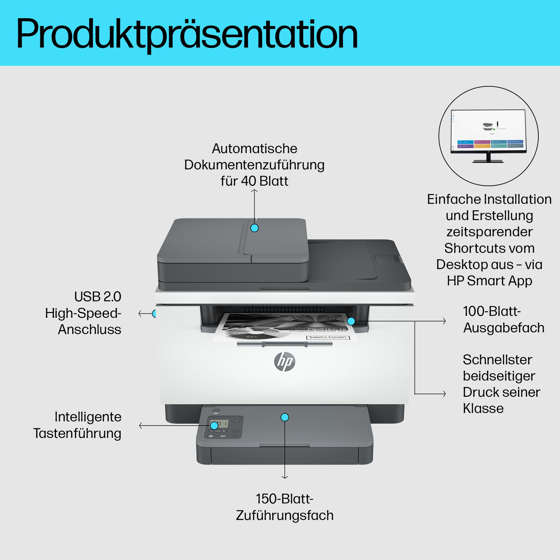 HP LaserJet MFP M234sdn – SW-Laser-Multifunktionsdrucker, A4, 3-in-1, Duplex, ADF, WLAN/LAN, AirPrint, Mopria