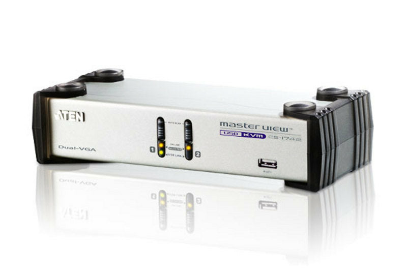 ATEN CS1742 – KVM-Switch 2×1, VGA/USB 2.0/Audio, 2048 × 1536, Dual-View