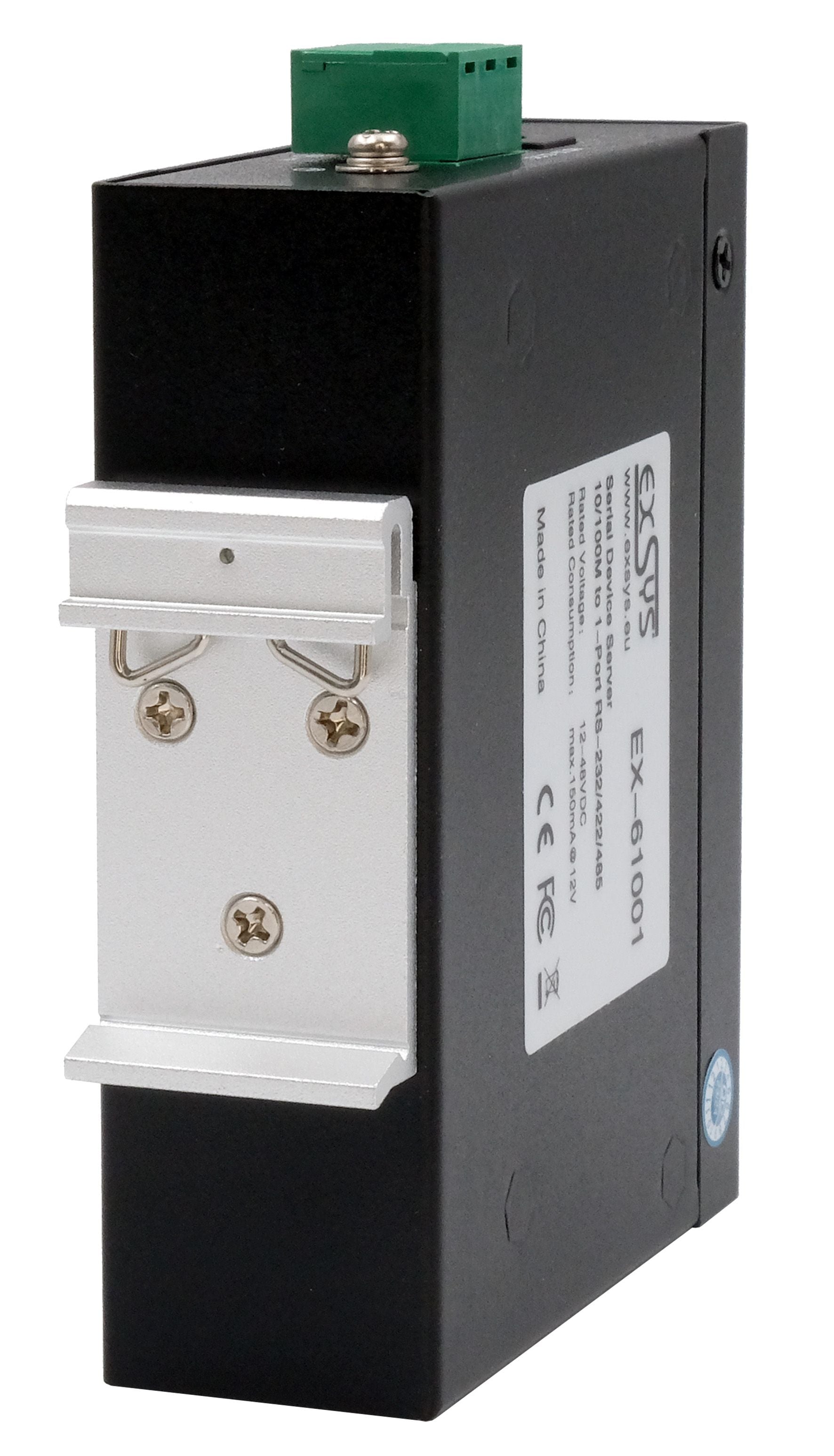 EXSYS EX-61001 RS-232 zu Ethernet Gateway – 1× RS-232/422/485, 10/100/1000 Mbit/s – Metall, DIN-Schiene