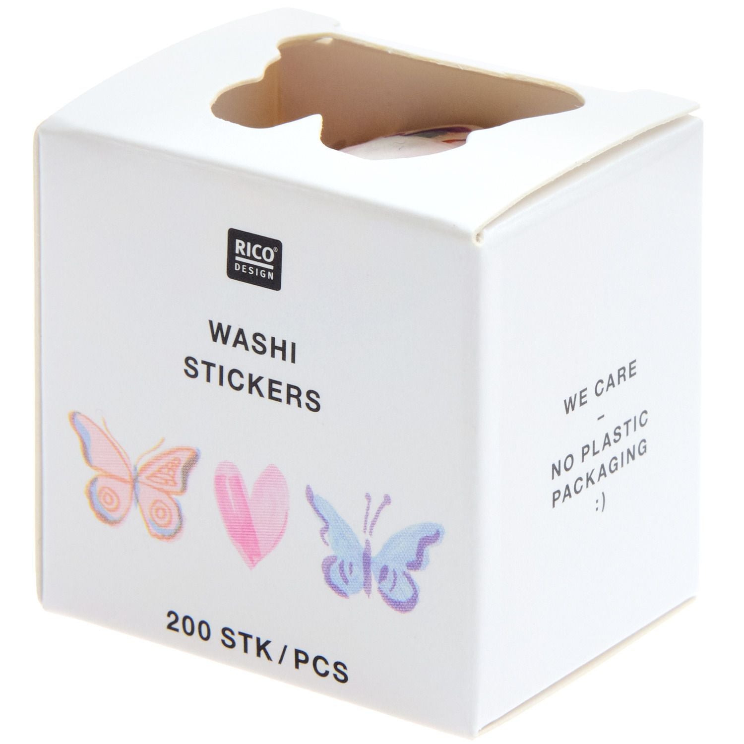 Rico Design Washi Sticker – 20 × 20 mm, Schmetterling, Mehrfarbig – 200 Sticker, Papier