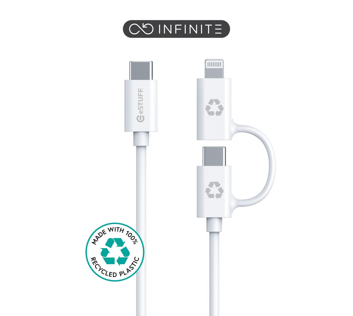 eStuff Multi-Kabel – 2-in-1 USB-C auf USB-C/Lightning 1 m, MFi-zertifiziert, Weiss – für iPhone/Android