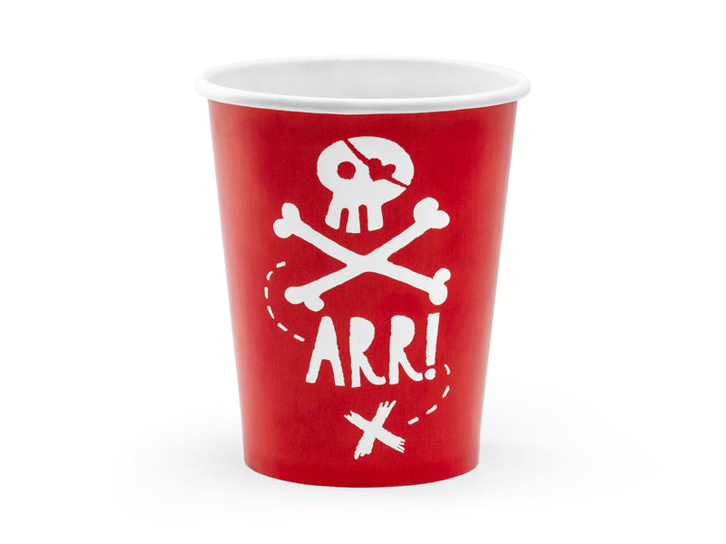PartyDeco Becher Piraten, Papier/Karton – 2,2 dl, Rot/Weiss – 6 Stk.