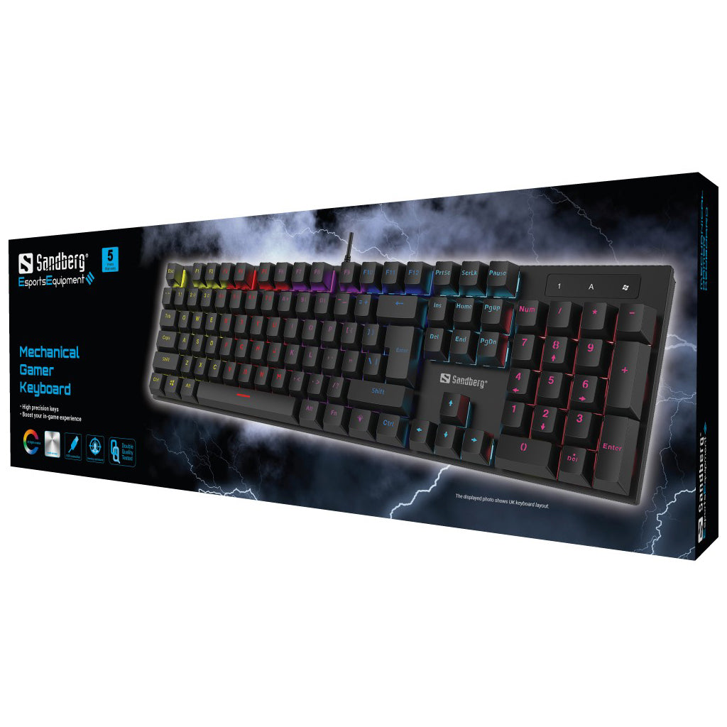 Sandberg Gaming-Tastatur – mechanisch, kabelgebunden – USB – QWERTY (Nordic) – RGB – Schwarz