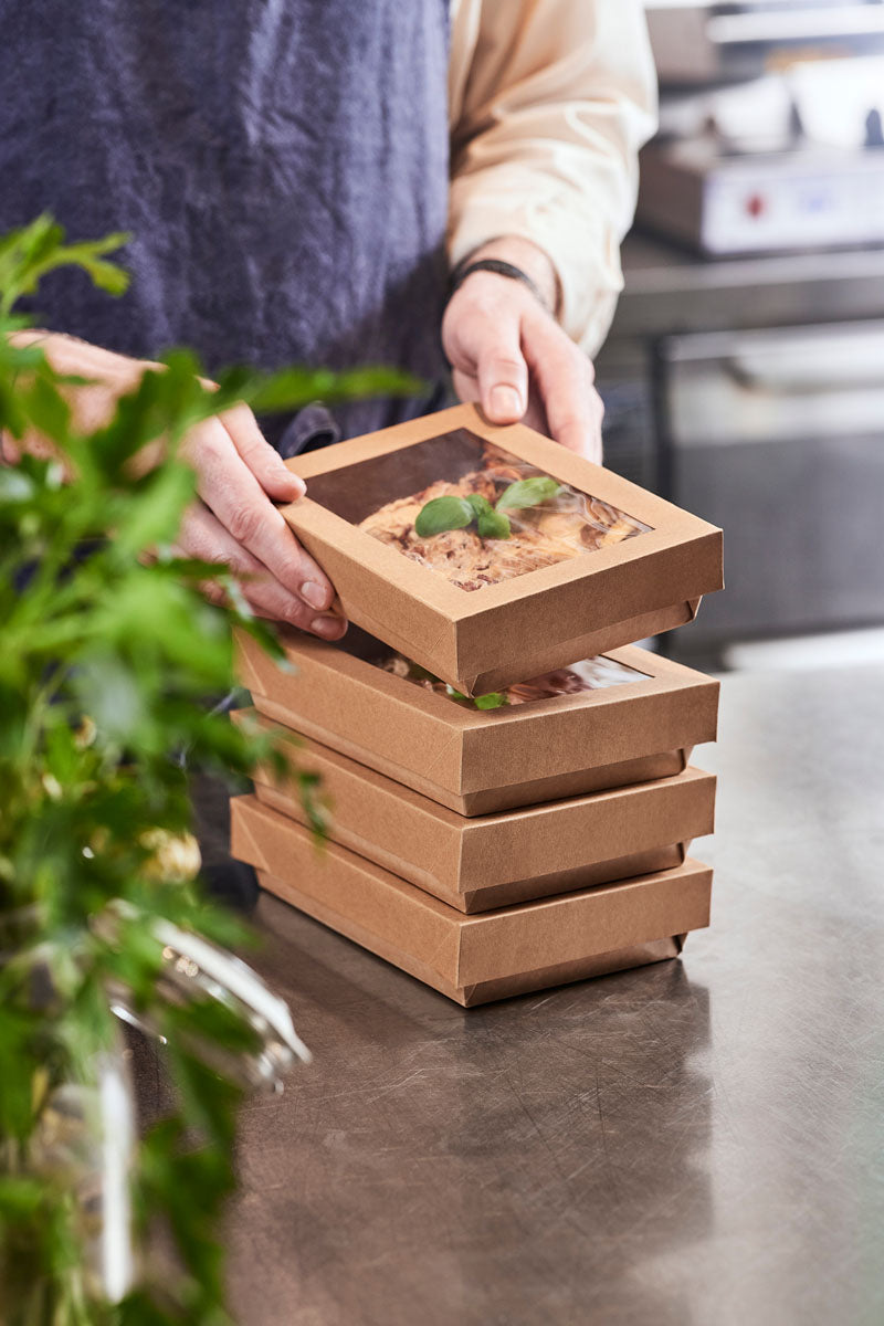 BioPak Take-away-Box, Papier/Karton, PLA-beschichtet – 1,1 l, 200 × 140 × 45 mm, braun – FSC – 300 Stk.