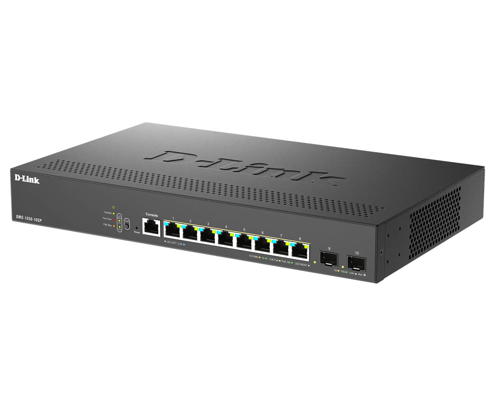 D-Link DMS-1250-10SP/E – Managed Switch – 8×2.5G, 2×SFP+, L2, PoE++ 240 W, 19" Rack