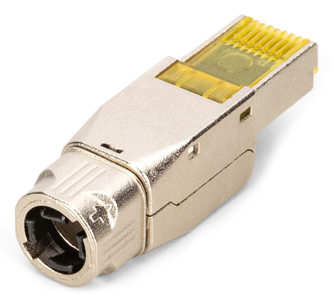 Digitus DN-93638 RJ-45-Stecker – Cat6a, geschirmt, gerade, Nickel/Gold-Kontakte, Silber/Gelb, PoE++ (4PPoE), 1