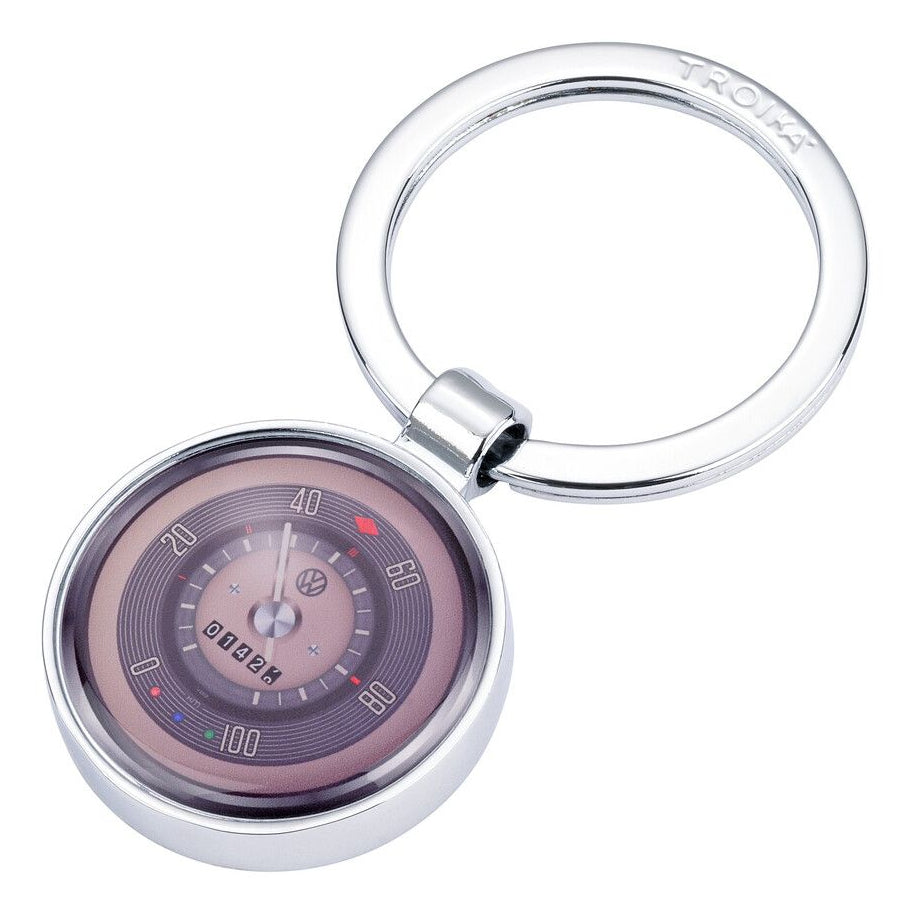 TROIKA Schlüsselanhänger VW Retro Tacho – Metall, Silber, 35 × 67 × 7 mm
