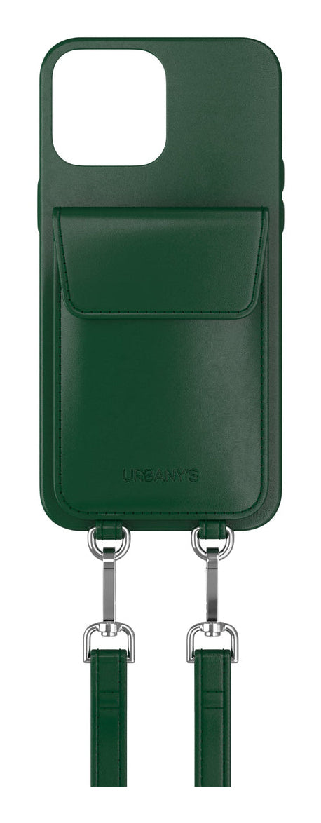 Urbany's Necklace-Hülle – für Apple iPhone 16 – Racing Green – Kunstleder – mit Kartenfach, mit Kordel