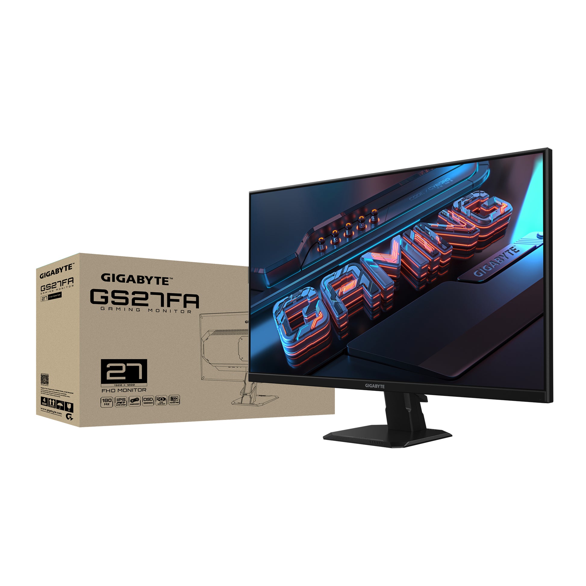 GIGABYTE GS27FA – Monitor, 27", IPS, 180 Hz, 300 cd/m², 2× HDMI 2.0, 1× DisplayPort 1.4
