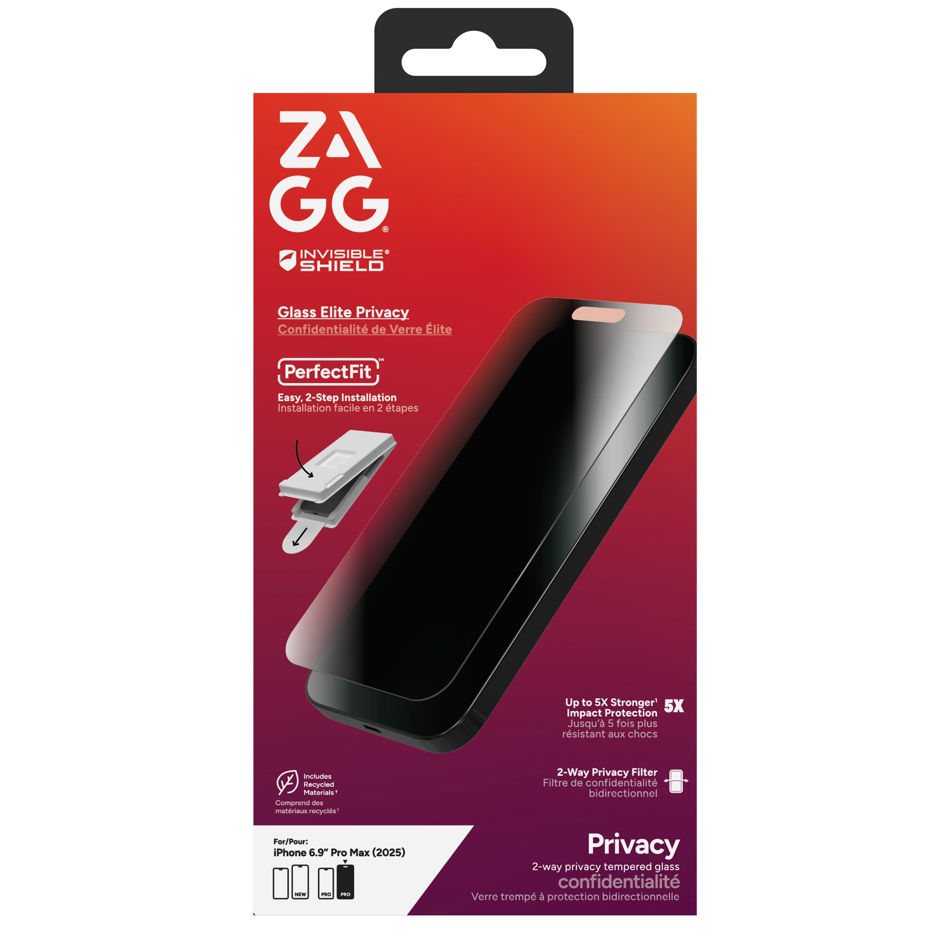 ZAGG Privacy-Filter (Panzerglas), fettabweisend – für iPhone 17 Pro Max – mit Applikator