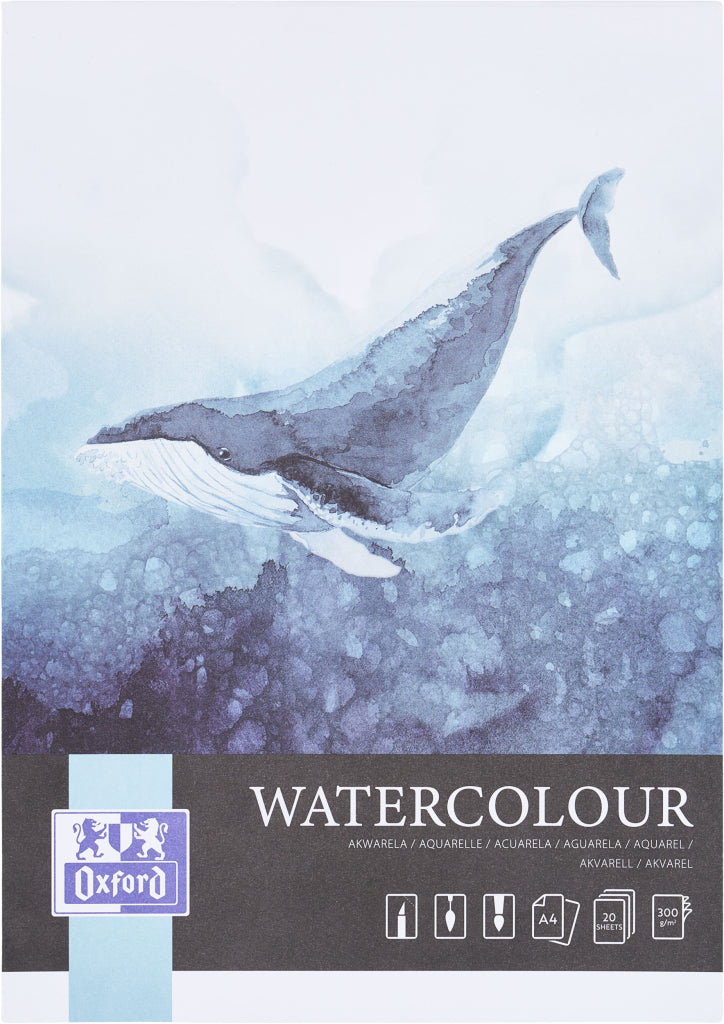 Oxford Aquarellblock – A4 – 300 g/m² – 20 Blatt – Weiss – für Aquarell & Marker – FSC