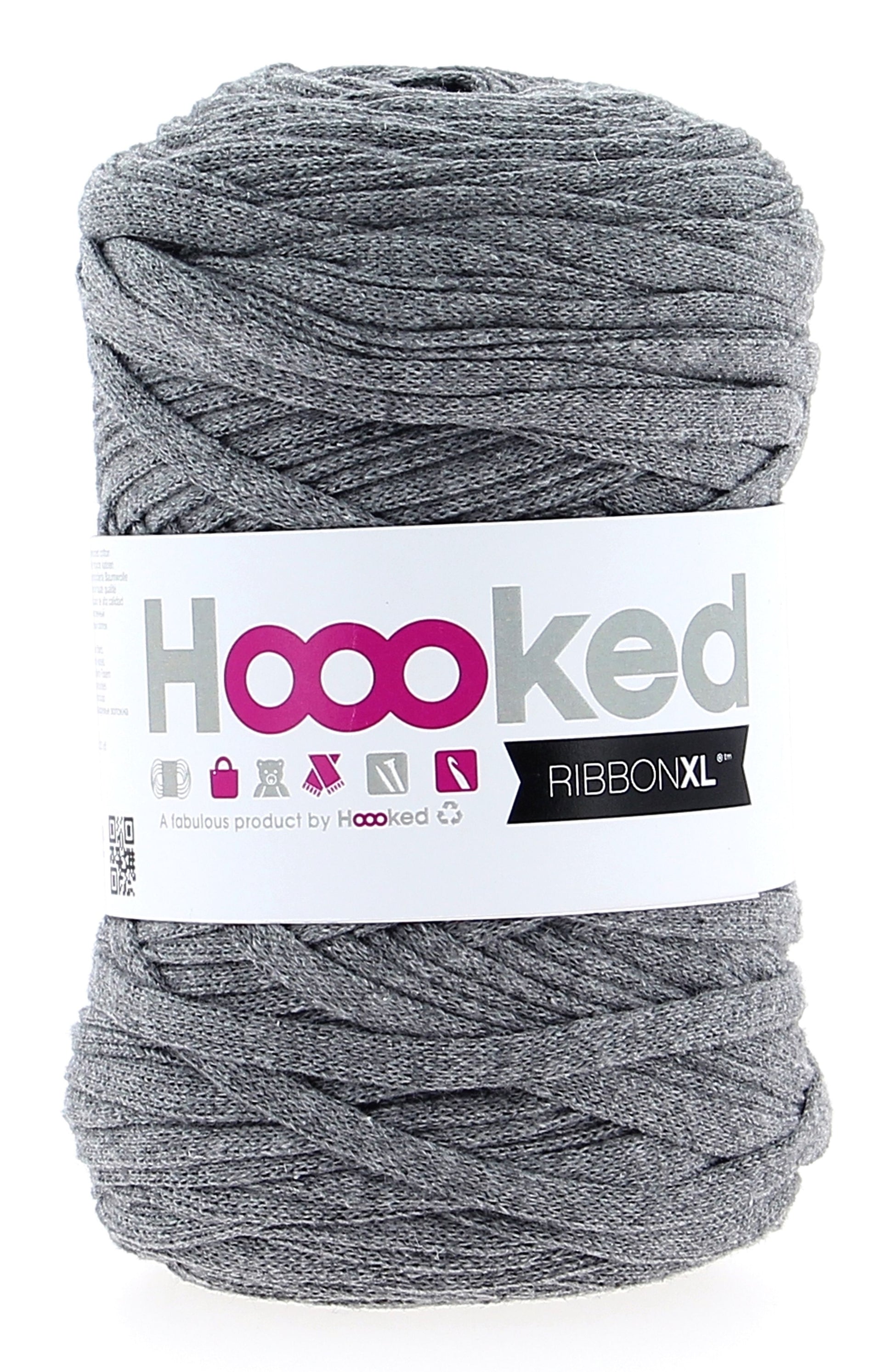 Hoooked RibbonXL Textilgarn Steingrau – 250 g, 120 m, Baumwolle, Nadel 8 mm