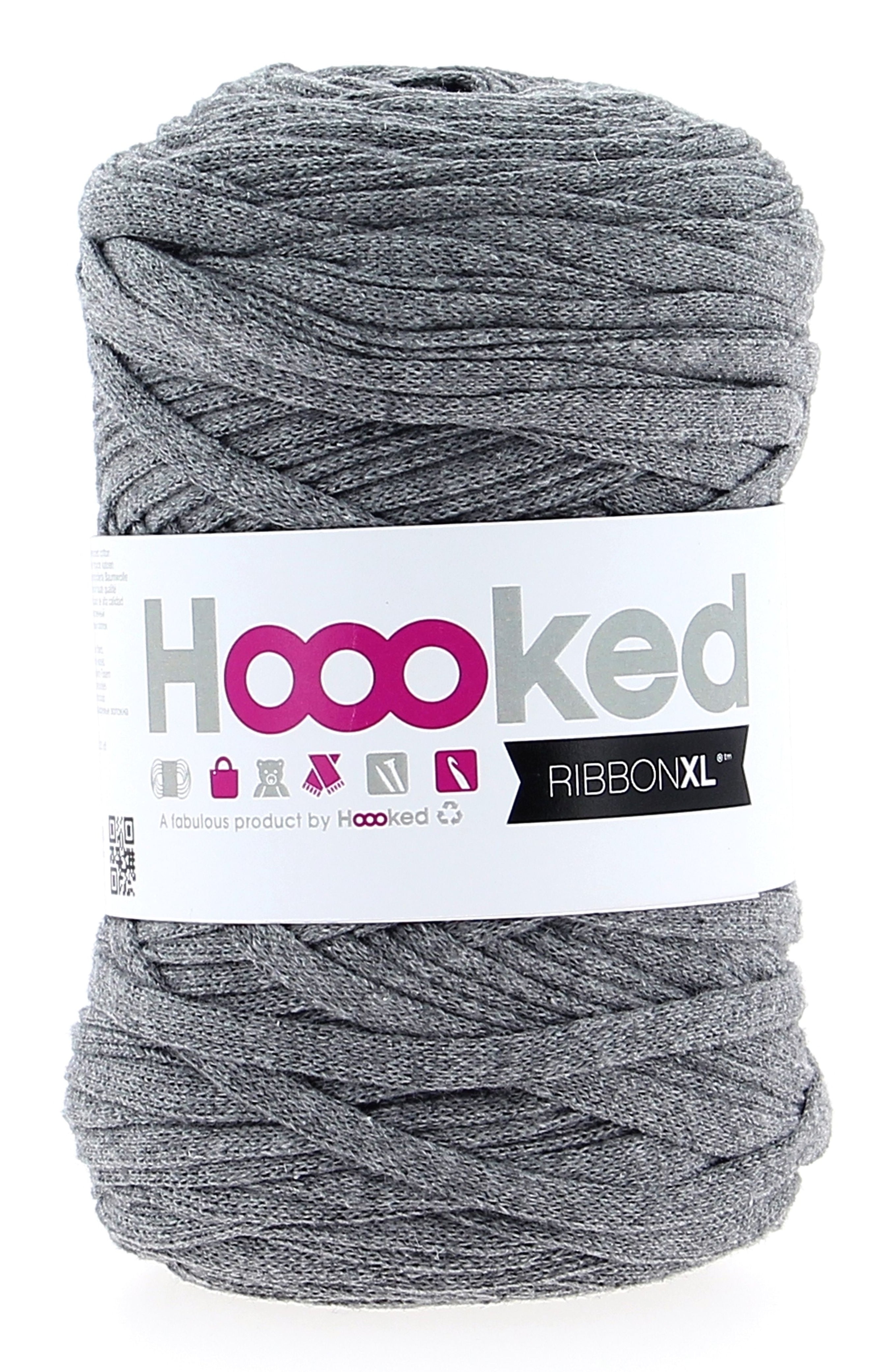 Hoooked RibbonXL Textilgarn Steingrau – 250 g, 120 m, Baumwolle, Nadel 8 mm