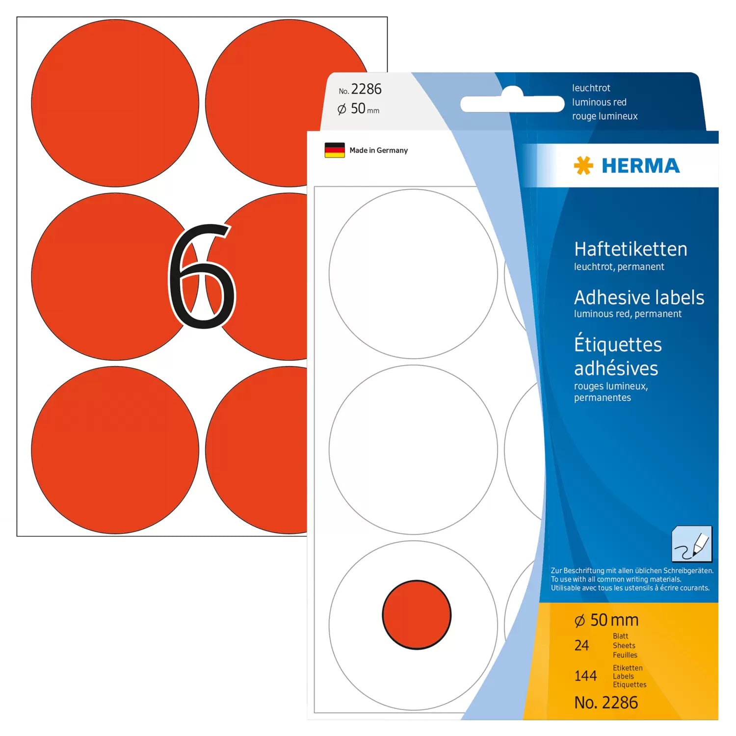 HERMA Schmucketiketten – Papier, 144 Stk, 24 Bogen, Ø 50 mm, permanent haftend