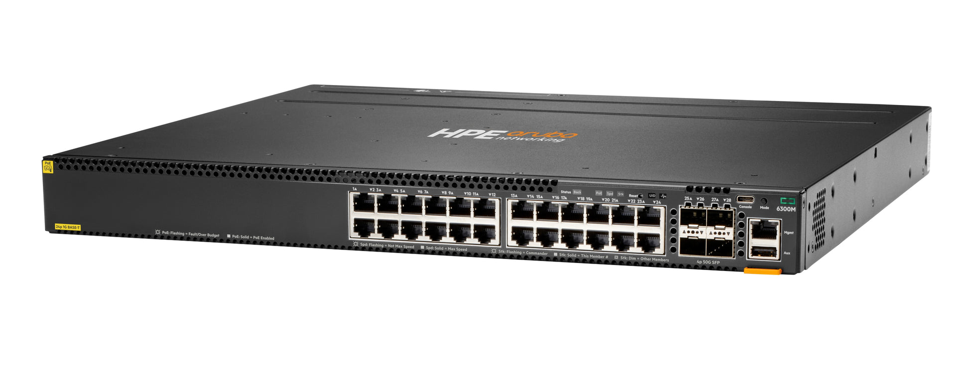 HPE 6300M – Managed Switch – 24×GbE, 4×SFP+, L3, PoE++ 720 W, 1U