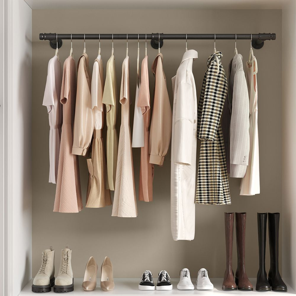 Songmics Wandgarderobe – Stahl, Schwarz, 170 × 30,4 × 7 cm, Traglast 68 kg