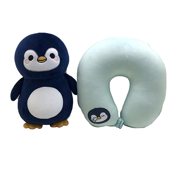 Sombo Reisekissen – mit Memory-Schaum, Blau, Hellblau, Plüsch – Pinguin