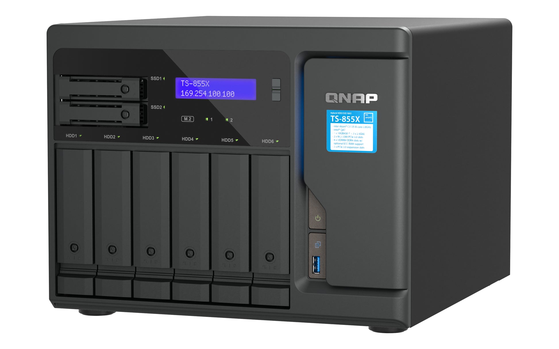 QNAP TS-855X-8G Allgemeines Speichergerät – SATA 6 Gbit/s, 6×3,5"/2,5" + 2×2,5" Einschübe