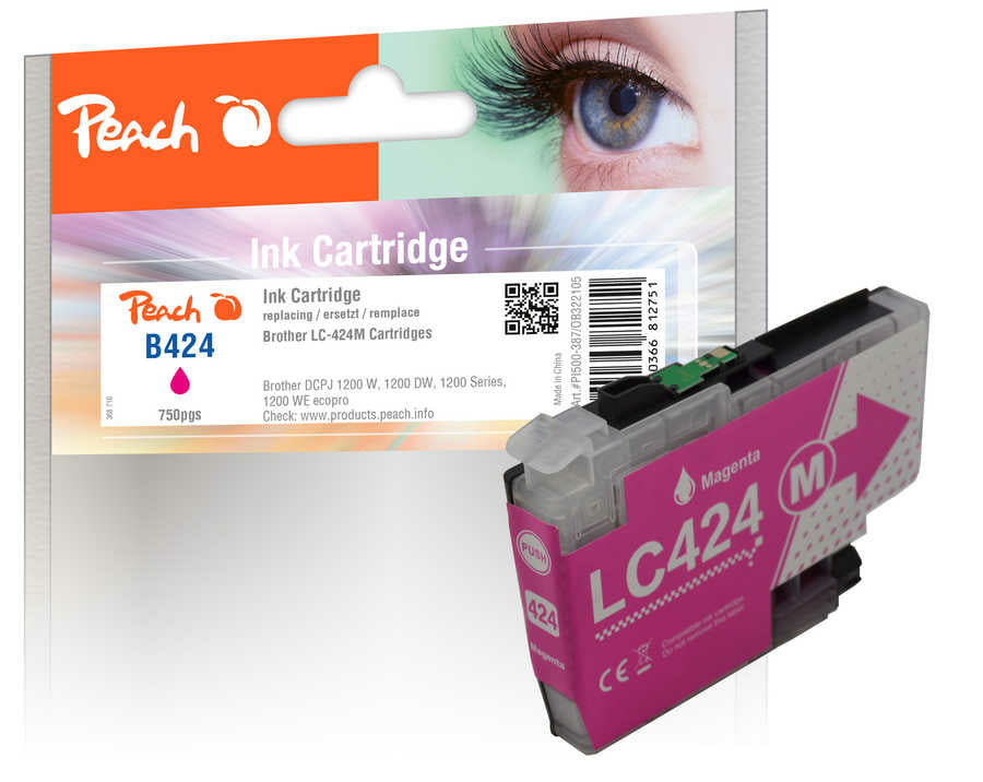 Peach LC-424 Magenta Tintenpatrone (Kompatibel) – 750 Seiten – für Brother DCPJ 1200 W/DW/WE – PI500-387
