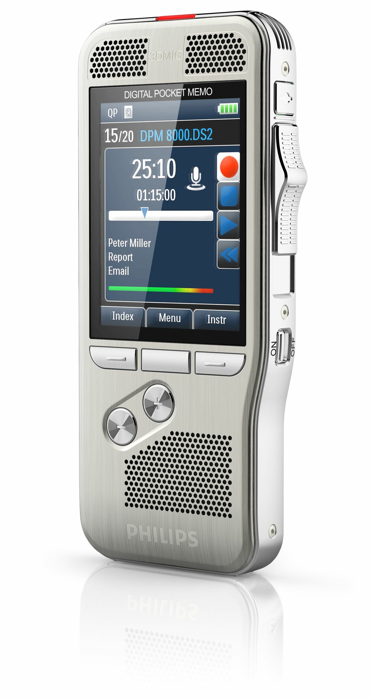Philips Digital Pocket Memo 8000 – Digitales Diktiergerät – 30 h, mit Lautsprecher – Silber