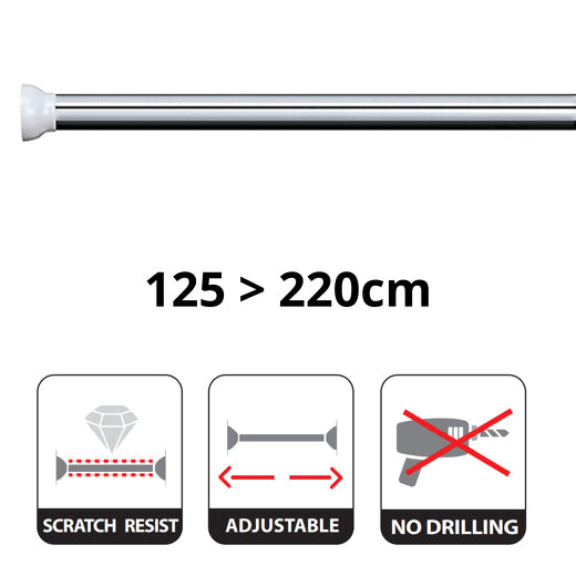 Spirella Duschvorhangstange Kreta – 125–220 cm, Aluminium/Metall, ohne Bohren, Silber