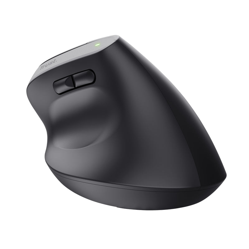 Trust Bayo+ Ergonomische Maus – kabellos, Bluetooth + 2,4 GHz (USB-A), 2'400 dpi, 6 Tasten, für Rechtshänder