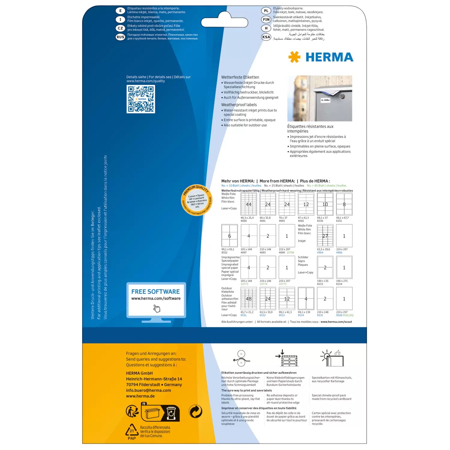 HERMA Folienetiketten, 210 mm × 297 mm, weiss, Folie, extra stark, 10 Blatt