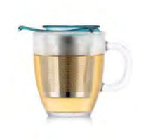 Bodum Teetasse Yo-Yo – 350 ml, H 11,5 cm, B 10,0 cm, Borosilikatglas/Edelstahl, Blau, mit Edelstahlsieb