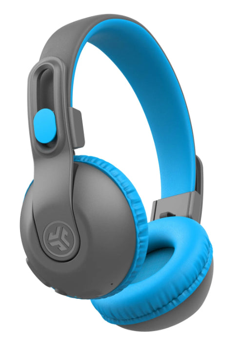 JLab JBuddies Studio 2 Kinderkopfhörer – On-Ear, Kabel + BT (USB-C), 85 dB Lautstärke-Limit, Blau/Grau