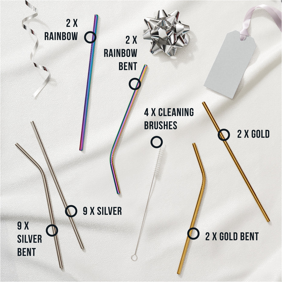 Oak & Steel Trinkhalme – 22 cm, Edelstahl, Mehrfarbig, 40 Stk.