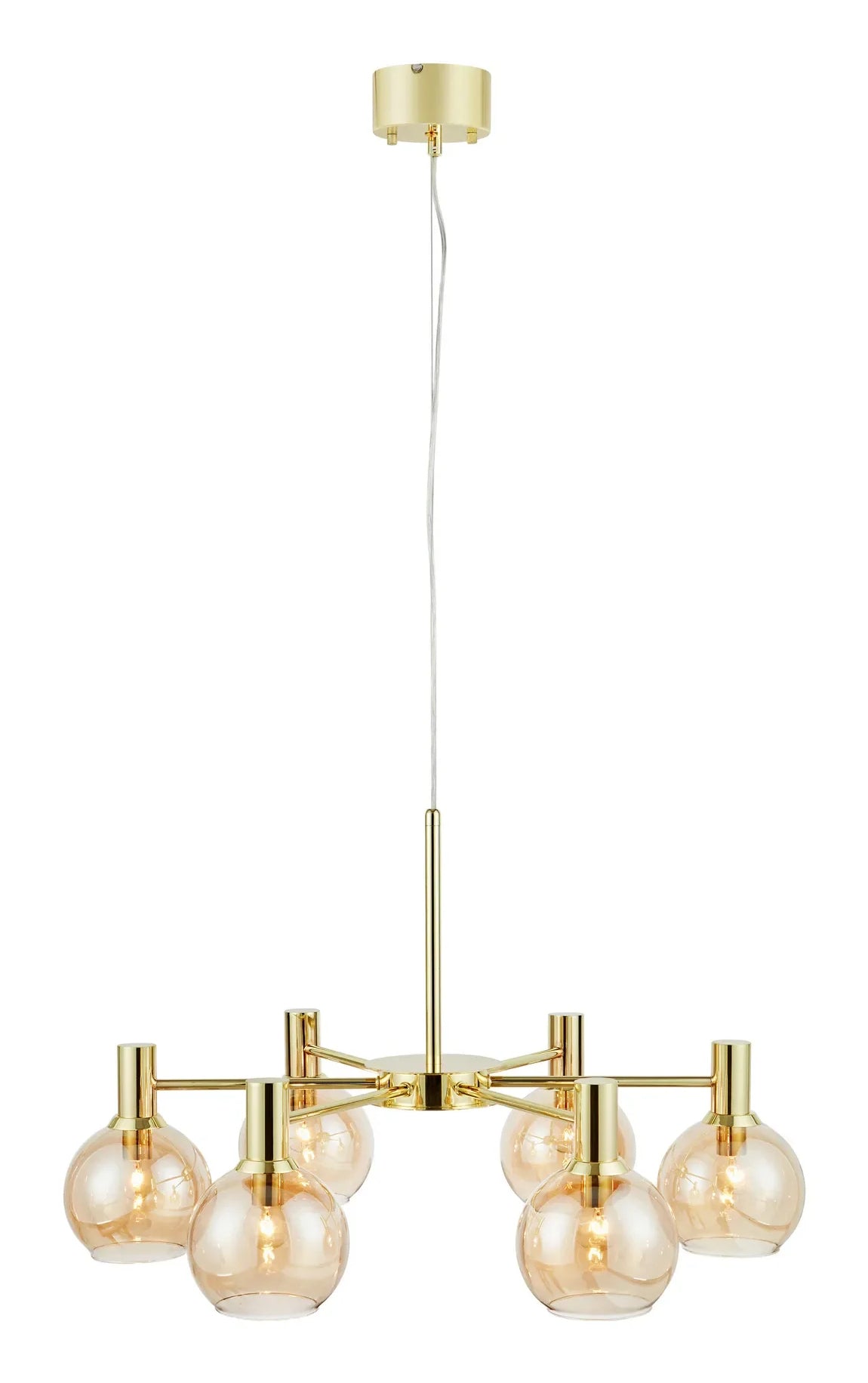 Markslöjd Pendelleuchte Ambra – Ø 75,0 × 44,0 cm, 40 W, Messing/Bernstein, 6-flammig, E14, exkl. Leuchtmittel
