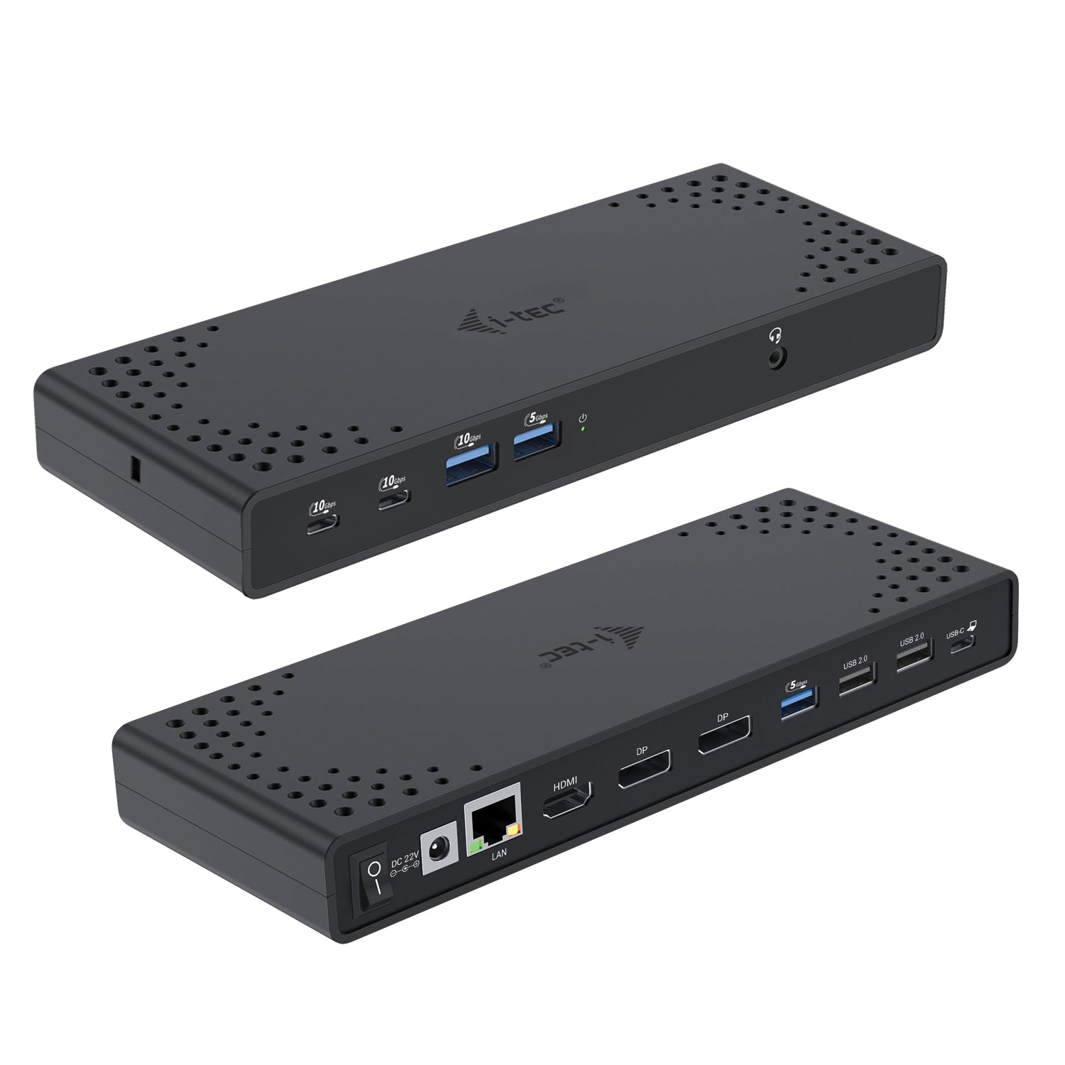i-tec Dockingstation – USB-C, 2× DP, 1× HDMI, 5× USB-A, 2× USB-C, 100 W PD, GbE, 3,5 mm Audio, für Windows/Mac