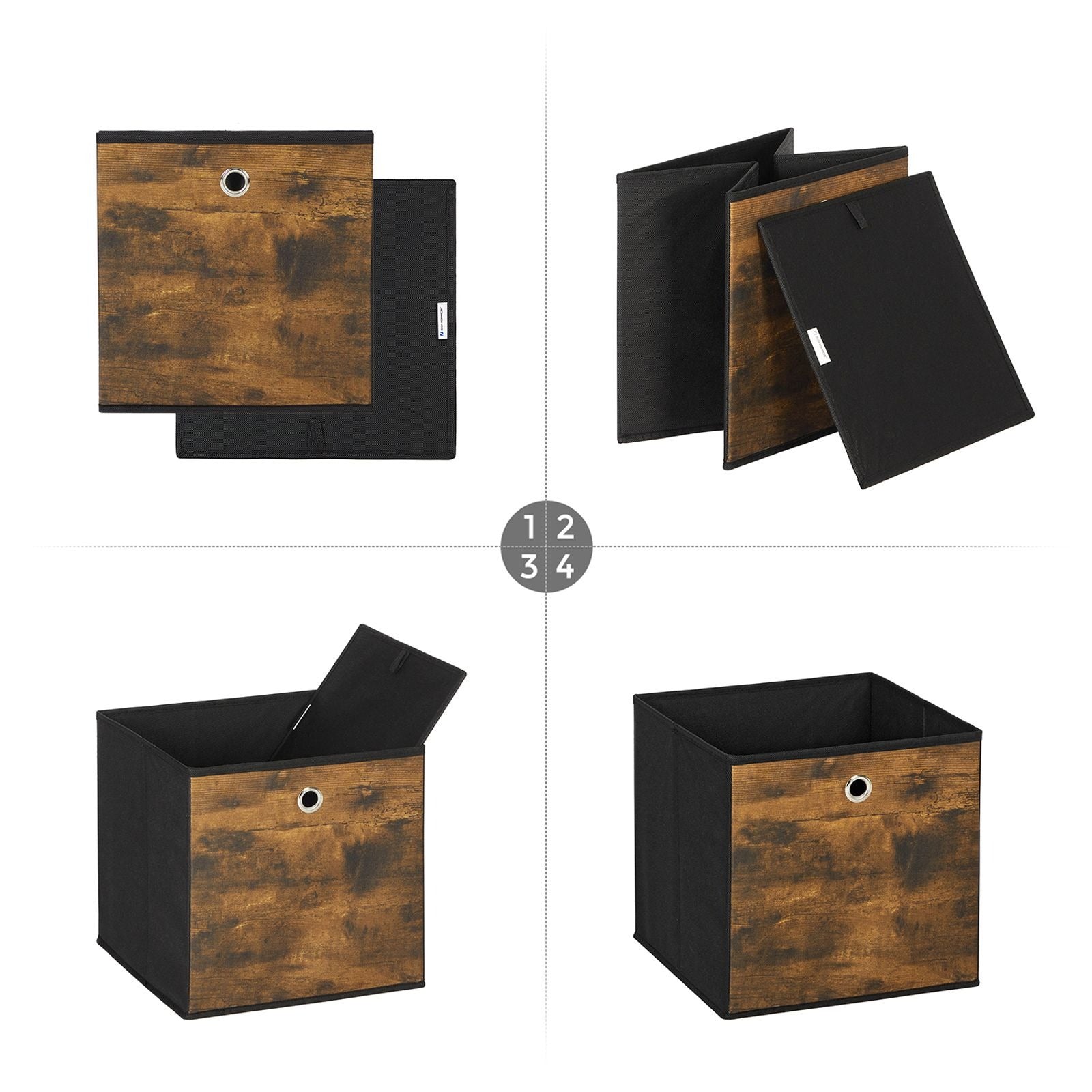 Songmics Aufbewahrungsbox quadratisch – Textil – schwarz – 6-teiliges Set – 300 × 300 × 300 mm